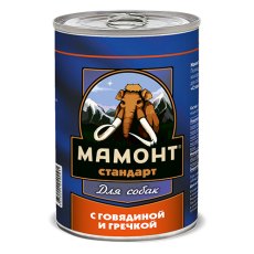 Мамонт Стандарт / Консервы для взрослых собак с Говядиной и гречкой (цена за упаковку)
