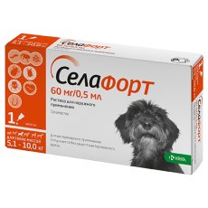 Krka Селафорт Капли на холку для собак весом от 5,1 до 10кг от Внешних и внутренних паразитов