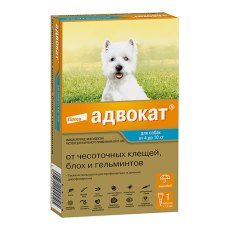 Elanco Адвокат 100 / Капли на холку от Чесоточных Клещей, Блох и Гельминтов для собак весом 4-10 кг Elanco Адвокат 100 / Капли на холку от Чесоточных Клещей, Блох и Гельминтов для собак весом 4-10 кг