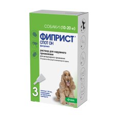 Krka Фиприст спот он Капли на холку для собак весом от 10 до 20 кг от Иксодовых клещей, блох, вшей и власоедов