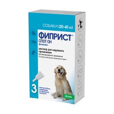 Krka Фиприст спот он Капли на холку для собак весом от 20 до 40 кг от Иксодовых клещей, блох, вшей и власоедов