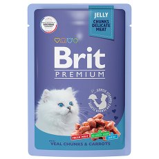 Brit Premium Jelly Veal Chunks & Carrot Kitten / Паучи Брит Премиум для Котят Телятина с Морковью в желе (цена за упаковку)