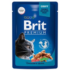 Brit Premium Gravy Chicken & Quail / Паучи Брит Премиум для кошек Цыпленок и Перепелка в соусе (цена за упаковку)