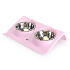 Camon / Миски стальные Камон для животных на пластиковом поддоне 2х300 мл 38х25х7,5 см