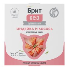 Brit Care / Влажный корм (Ламистеры) Брит Кеа для кошек Индейка и Лосось в желе (цена за упаковку)