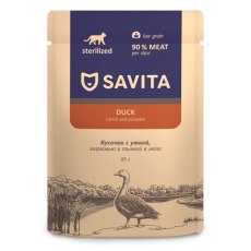 Savita / Влажный корм Савита для стерилизованных кошек с уткой и овощами в желе (цена за упаковку)
