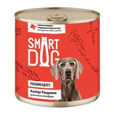 Smart Dog / Консервы Смарт Дог для взрослых собак и щенков Кусочки Говядины с морковью в нежном соусе (цена за упаковку)