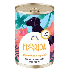 Florida / Влажный корм Консервы Флорида для собак всех пород Перепёлка с грушей (цена за упаковку)