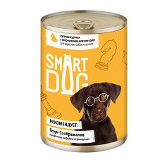 Smart Dog / Консервы Смарт Дог для взрослых собак и щенков Кусочки Курочки с потрошками в нежном соусе (цена за упаковку)
