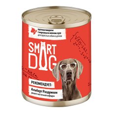 Smart Dog / Консервы Смарт Дог для взрослых собак и щенков Кусочки Говядины с морковью в нежном соусе (цена за упаковку)