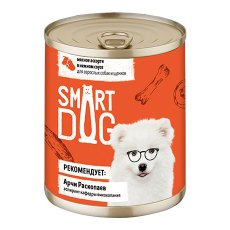 Smart Dog / Консервы Смарт Дог для взрослых собак и щенков Мясное ассорти в нежном соусе (цена за упаковку)