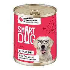 Smart Dog / Консервы Смарт Дог для взрослых собак и щенков Кусочки Говядины и ягненка в нежном соусе (цена за упаковку)