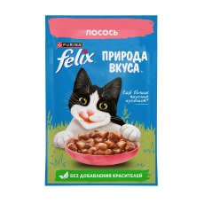 FELIX ПРИРОДА ВКУСА / Влажный корм Паучи Пурина Феликс Природа вкуса для взрослых кошек с лососем (цена за упаковку)