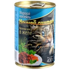 Ночной охотник / Влажный корм Консервы для кошек Морской коктейль кусочки в желе (цена за упаковку)