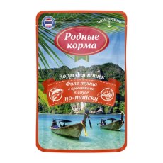 Родные Корма / Паучи Заморские для кошек Тунец с креветками в соусе по-тайски (цена за упаковку)