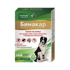 Pchelodar Бинакар капли на холку от блох вшей и власоедов для собак крупных пород 1пипетка на 20кг