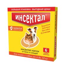 Инсектал / Капли от Блох и Клещей для собак весом 4 - 10 кг