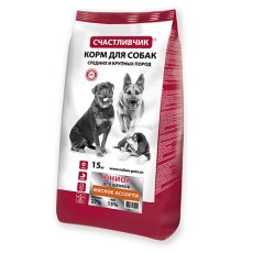 Счастливчик Юниор Сухой корм для Щенков Средних и Крупных пород Мясное ассорти