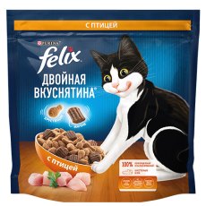 FELIX ДВОЙНАЯ ВКУСНЯТИНА / Сухой корм Пурина Феликс для взрослых кошек с птицей