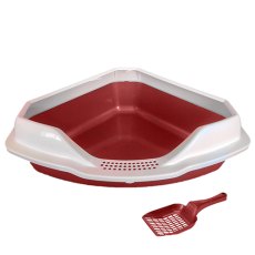 Homecat / Туалет Хоумкэт для кошек угловой с бортиком и совком бордовый перламутр