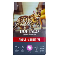 Mr.Buffalo Adult Sensitive / Сухой корм Мистер Бафало для кошек с Чувствительным пищеварением Индейка