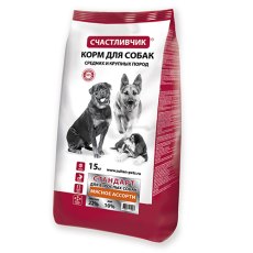 Счастливчик Стандарт Сухой корм для взрослых собак Средних и Крупных пород Мясное ассорти