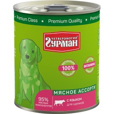 Четвероногий Гурман Мясное ассорти / Консервы для Щенков с Языком (цена за упаковку)