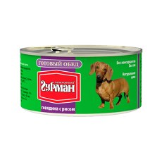 Четвероногий Гурман Готовый обед / Консервы для собак Говядина с рисом (цена за упаковку)