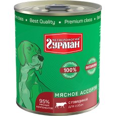 Четвероногий Гурман Мясное ассорти / Консервы для собак с Говядиной (цена за упаковку)