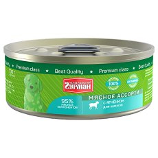 Четвероногий Гурман Мясное ассорти / Консервы для Щенков с Ягненком (цена за упаковку)