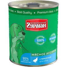 Четвероногий Гурман Мясное ассорти / Консервы для собак с Перепелкой (цена за упаковку)