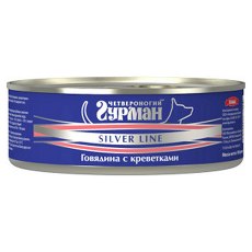 Четвероногий Гурман Silver Line / Консервы Серебряная линия для собак Говядина с креветками в желе (цена за упаковку)