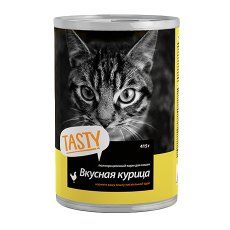 Tasty / Влажный корм Консервы Тейсти для кошек Вкусная Курица в соусе (цена за упаковку)