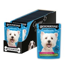 Вкусмясина / Влажный корм Паучи для собак Кусочки с Говядиной в соусе (цена за упаковку)