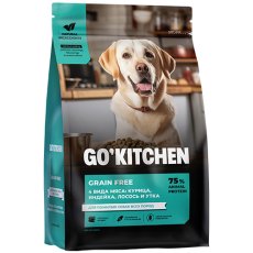 GO KITCHEN Grain Free Senior 4 Meat Recipe / Сухой Беззерновой корм Гоу Китчен для Пожилых собак всех пород 4 вида мяса: Курица Индейка Лосось и Утка