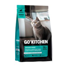 GO KITCHEN Grain Free Salmon&Seafish / Сухой Беззерновой корм Гоу Китчен для Котят и кошек всех возрастов Лосось Морская рыба Фрукты и Овощи