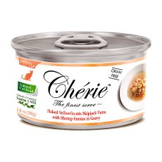Pettric Cherie Grain free Flaked Yellowfin mix Longtail Tuna & Shrimp Entrees in gravy / Беззерновые консервы Петрик для кошек Тунец с креветками в подливе (цена за упаковку)