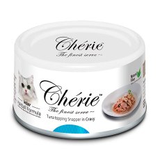 Pettric Cherie Hairball Control Tuna topping Snapper in gravy / Беззерновые консервы Петрик для кошек Тунец с лососем в подливе (цена за упаковку)