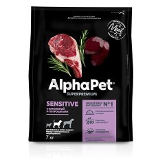 AlphaPet Superpremium Sensitive / Сухой корм АльфаПет для взрослых собак Средних пород Баранина потрошки
