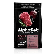 AlphaPet Superpremium / Сухой корм АльфаПет для взрослых собак Крупных пород Говядина потрошки