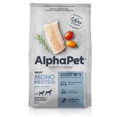 AlphaPet Superpremium Monoprotein / Сухой корм АльфаПет для собак Средних и Крупных пород Белая рыба