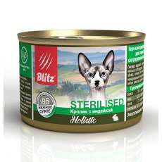 Blitz Holistic Sterilised / Консервы Блиц для Стерилизованных кошек и Кастрированных котов нежное Суфле Кролик с Индейкой (цена за упаковку)