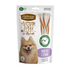 Деревенские лакомства Чистим зубы / Лакомство для собак весом до 10 кг Твистер с Уткой