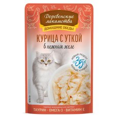 Деревенские лакомства Домашние обеды / Паучи для кошек Курица с Уткой в нежном желе (цена за упаковку)