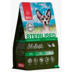Blitz Holistic Sterilised / Полнорационный сухой корм Блиц для стерилизованных кошек Утка и кролик