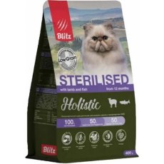 Blitz Holistic Sterilised Lamb and Fish / Полнорационный сухой корм Блиц для стерилизованных кошек Ягненок и рыба