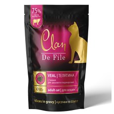 Clan De File / Паучи Клан для взрослых кошек Кусочки в соусе Телятина с тыквой (цена за упаковку)