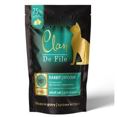 Clan De File / Паучи Клан для взрослых кошек Кусочки в соусе Кролик со шпинатом (цена за упаковку)