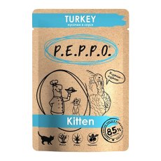 P.E.P.P.O. Kitten Turkey / Влажный корм Паучи Пеппо для Котят Индейка кусочки в соусе (цена за упаковку)