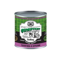 ZooRing / Консервы Зооринг фермерские для собак кусочки мяса в желе Телятина и Кролик (цена за упаковку)
